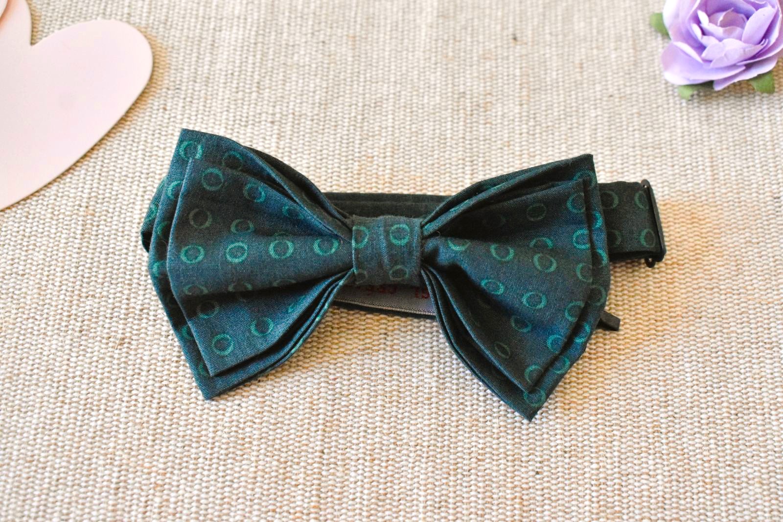 Nœud Papillon, Pochette, Chouchou et Bandeau - Vert Motifs Spirales – Image 3