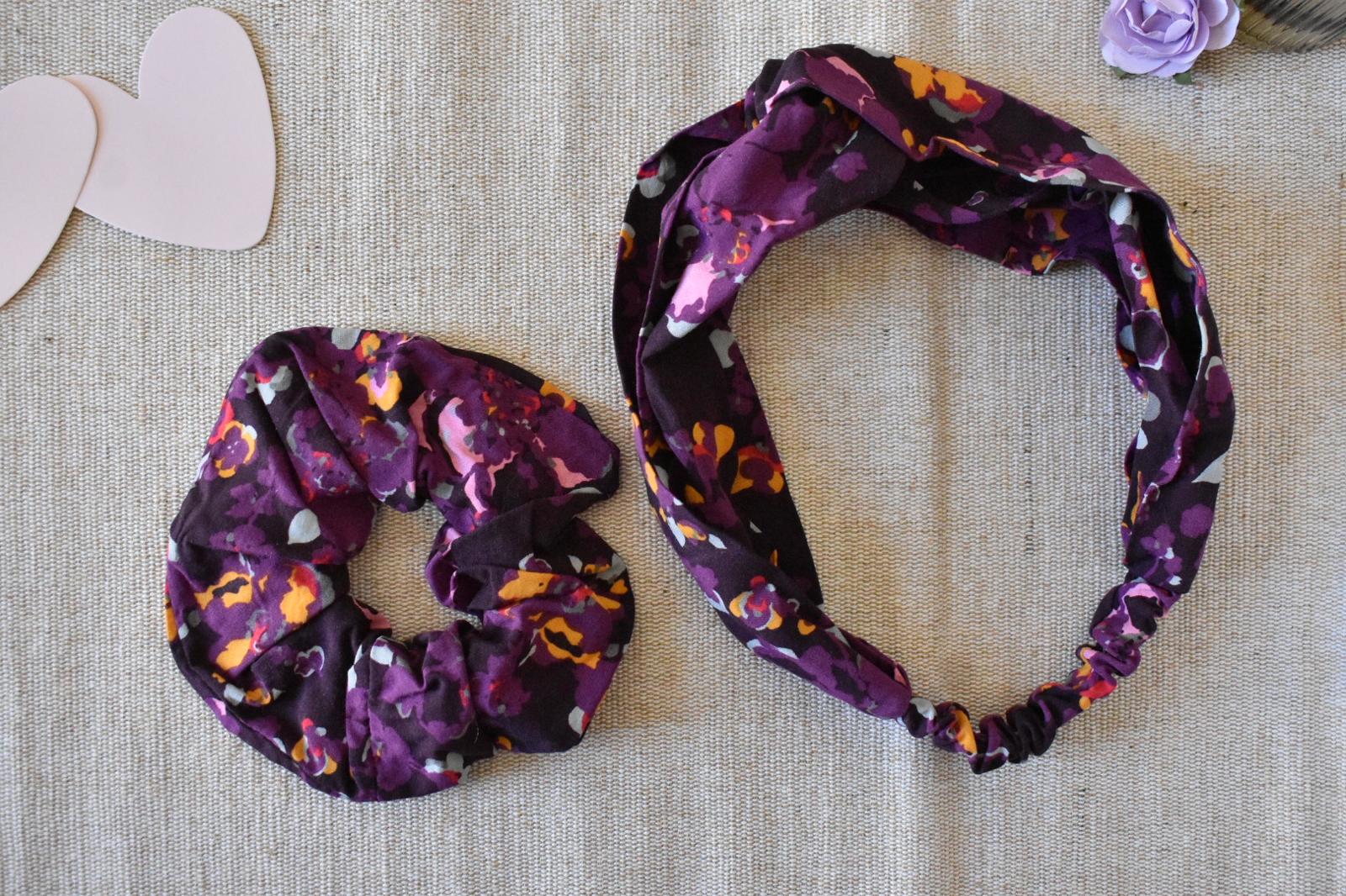 Cravate, Pochette et Bandeau - Fleuris Tons Prune – Image 4