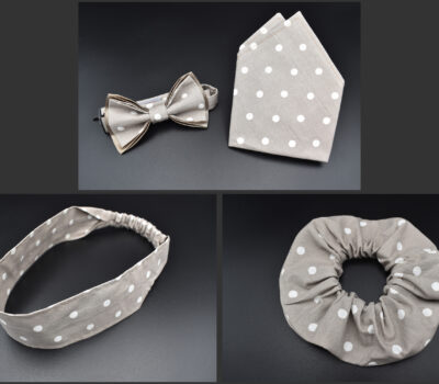 Ensemble Taupe Gros Pois Blanc
