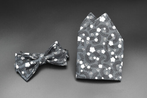 Noeud papillon Noir Fleur Argent