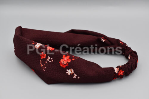 Bandeau crepe bordeaux à fleurs_3