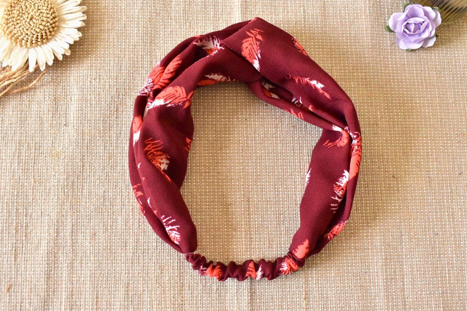 bandeau bordeaux motifs fleurs rouges