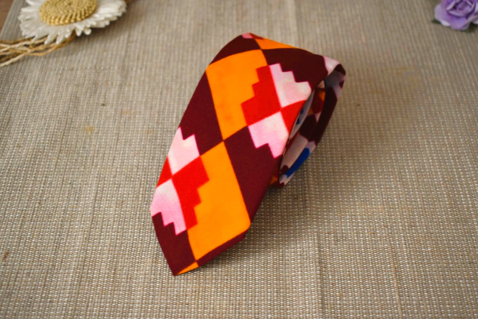 Cravate & Pochette - Wax Multicolore Orangée – Image 3