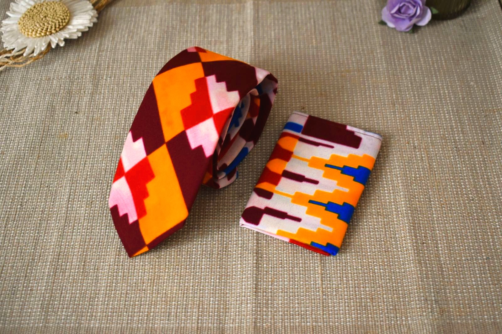 Cravate & Pochette - Wax Multicolore Orangée – Image 2