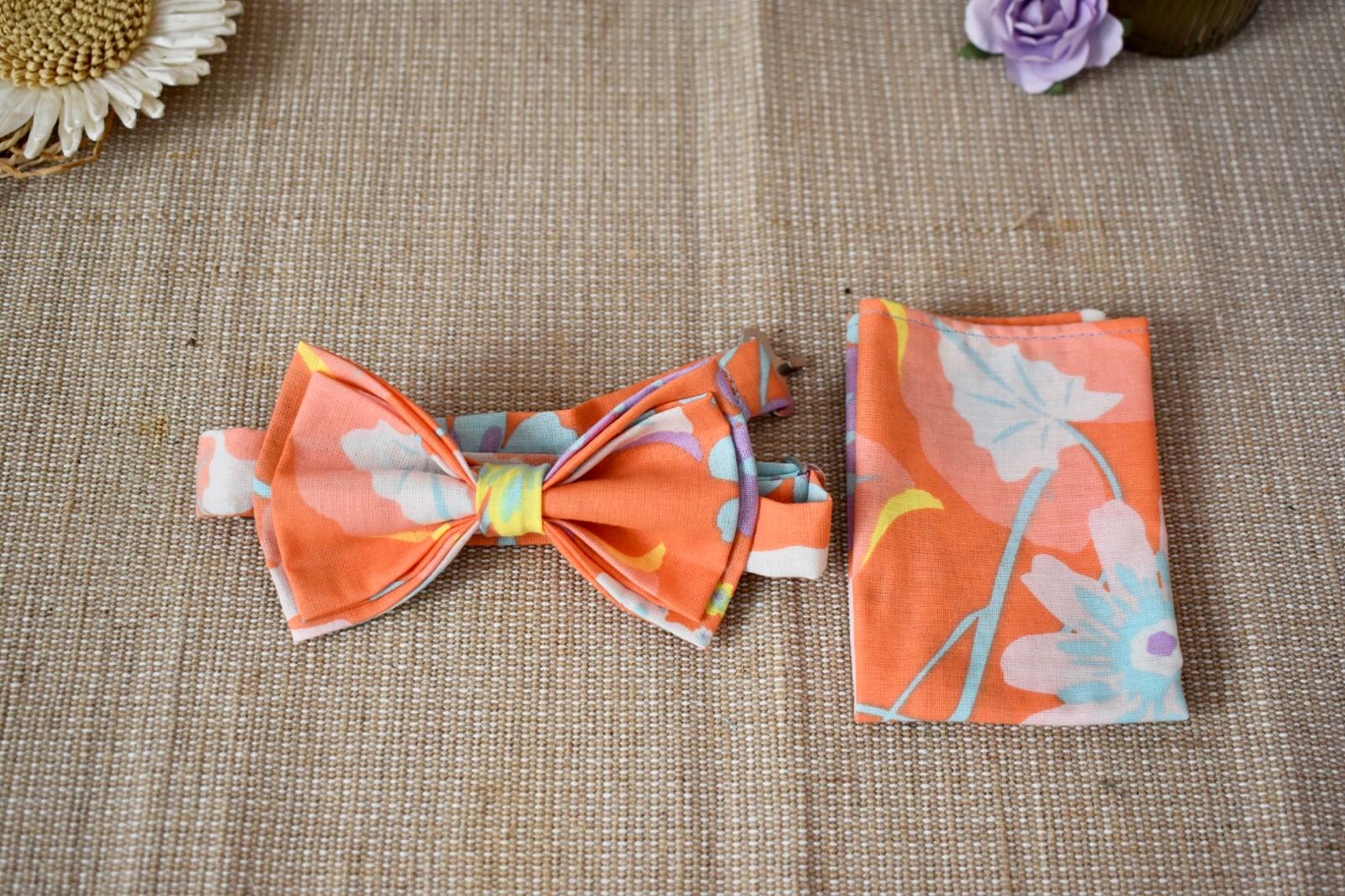 Nœud Papillon & Pochette - Orange Fleuri – Image 3