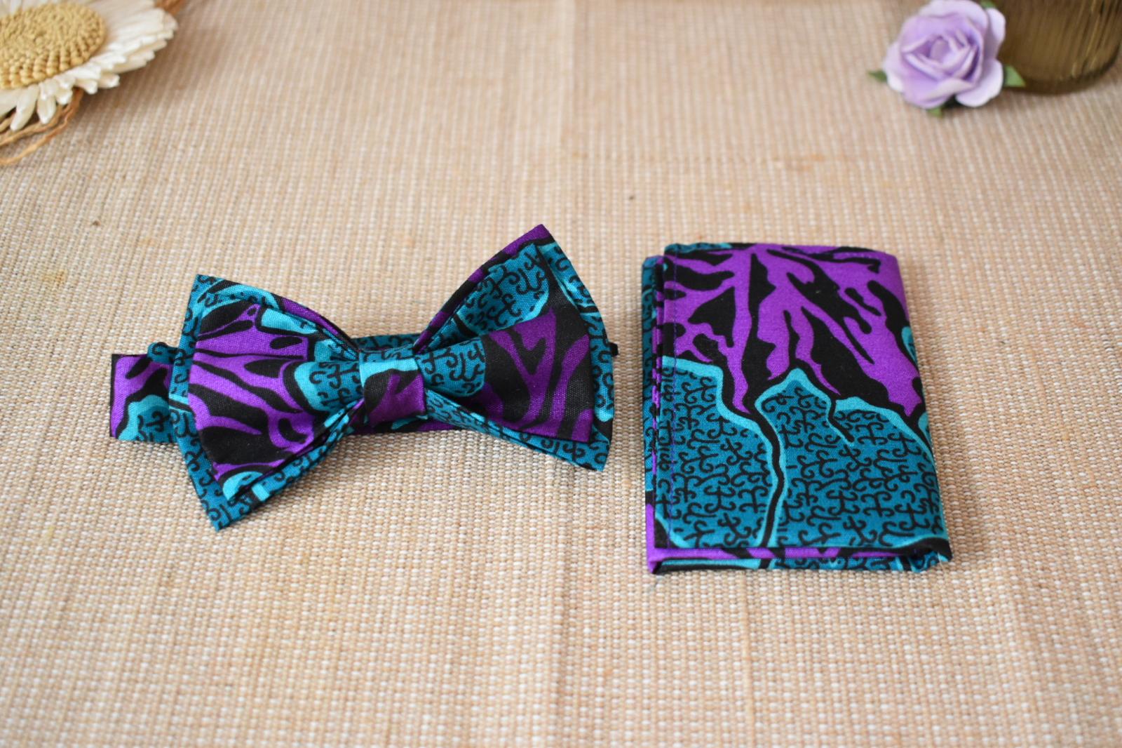 Nœud Papillon & Pochette - Wax Bleu et Violet – Image 2