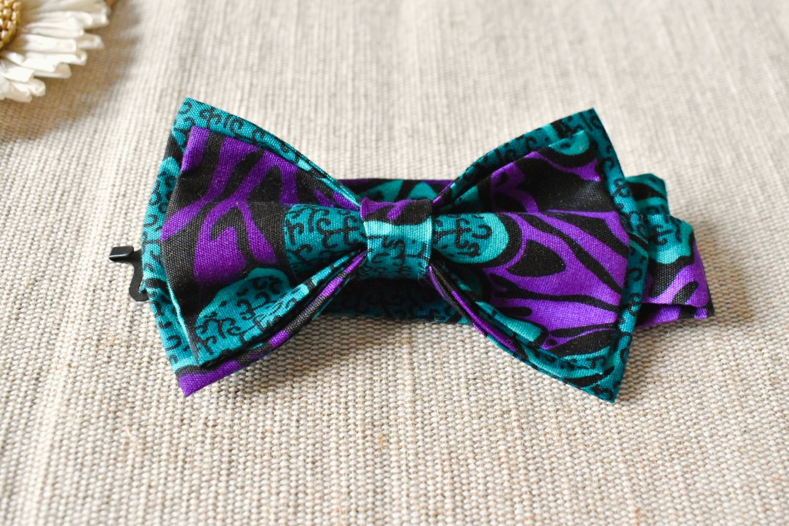 Nœud Papillon & Pochette - Wax Bleu et Violet – Image 3
