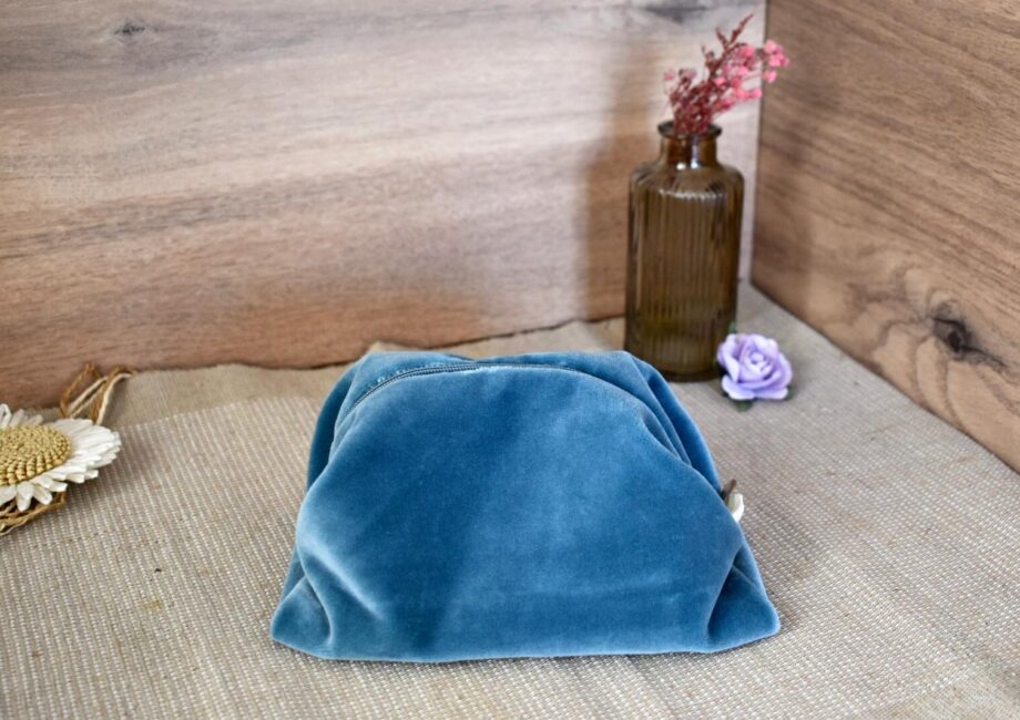 Trousse Velours - Vert Intérieur Jaune