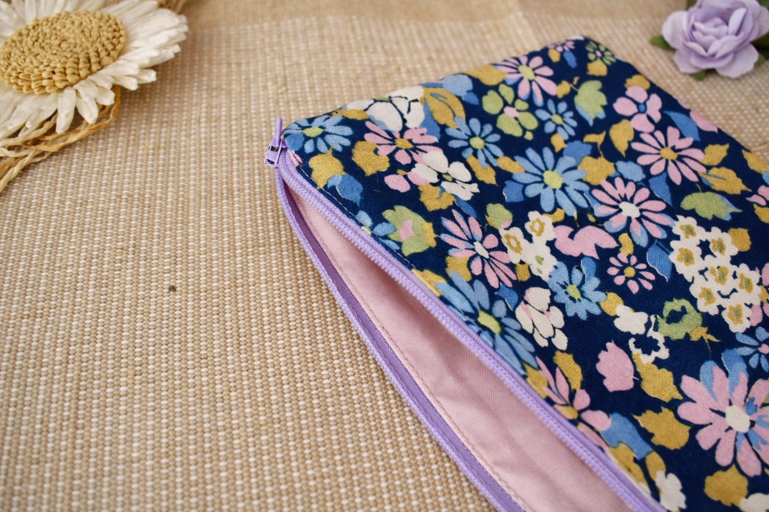 Trousse Plate - Bleu Fleurs Pastel – Image 2